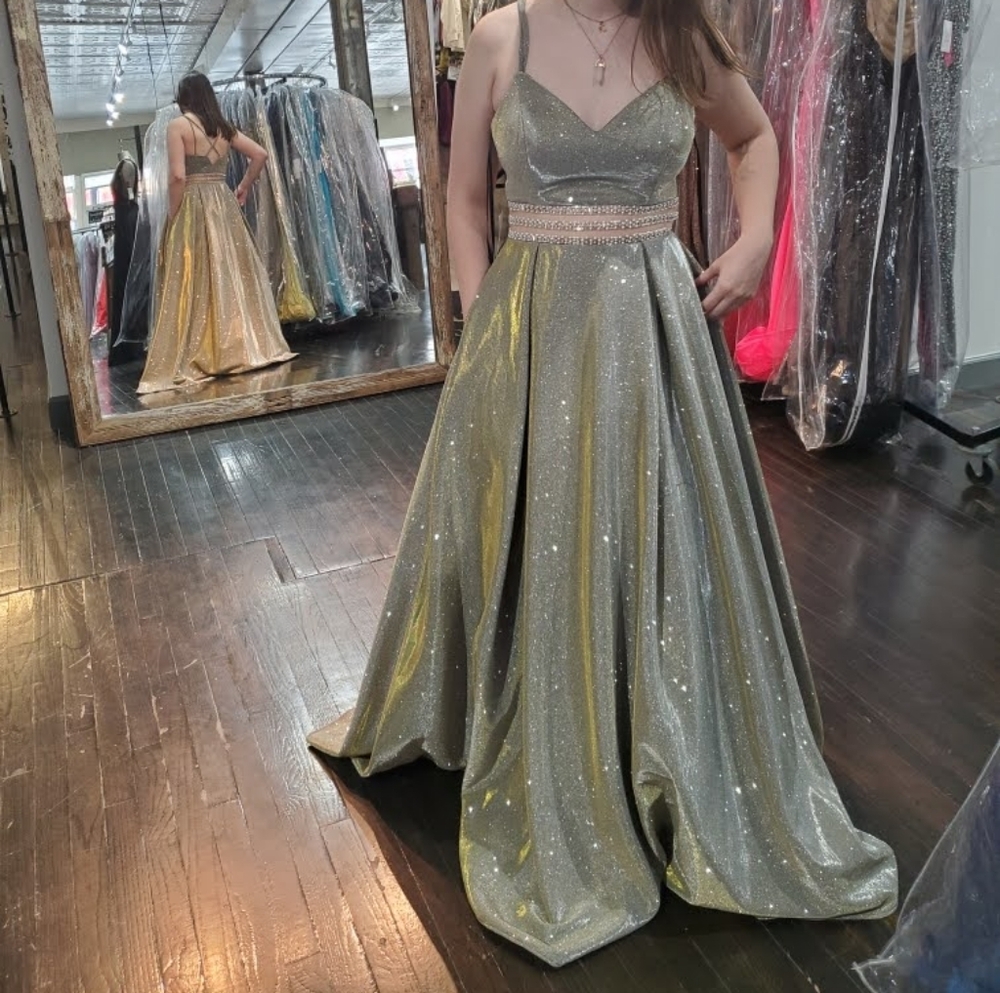 Marc Anthony Gold Prom Gown Sleeveless V-Neck